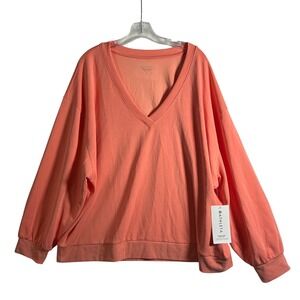 Athleta Willow V Neck Sweatshirt Coral Peachy Pink Relaxed Fit Long Sleeve 2X